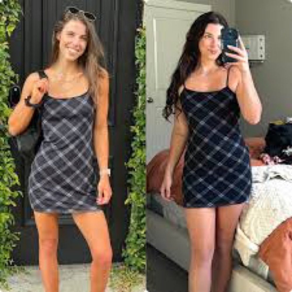 Black Plaid Bodycon Slip Mini Dress M - Picture 4 of 7